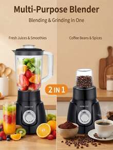 SOKANY 185 Multi-Function Juicer Blender Food Processor, 500W High Power, 1500ml Large Capacity, Suitable For 3-5 People, Built-In Coffee/Spice Grinder, Stainless Steel Blades - US A Type Plug(110-127V) - View 9