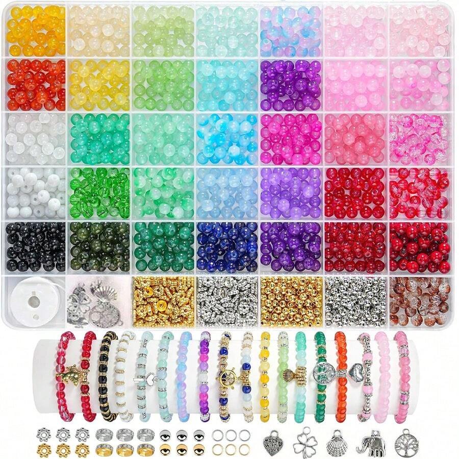 Approx. 1585/160pcs Round Beads Jewelry Making Kit, For DIY Crafts, Party Favors, Earrings, Bag Charms, Keychain Pendant Handmade Materials - Jewelry Making Kit - View 1
