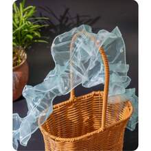 1 Roll/1 Meter 12cm Dense Pleated Beaded Tulle Lace Floral Packaging Ribbon, Bouquet Ribbon, Shiny Pearl Wave Tulle Ribbon - Lolita Lace - View 2
