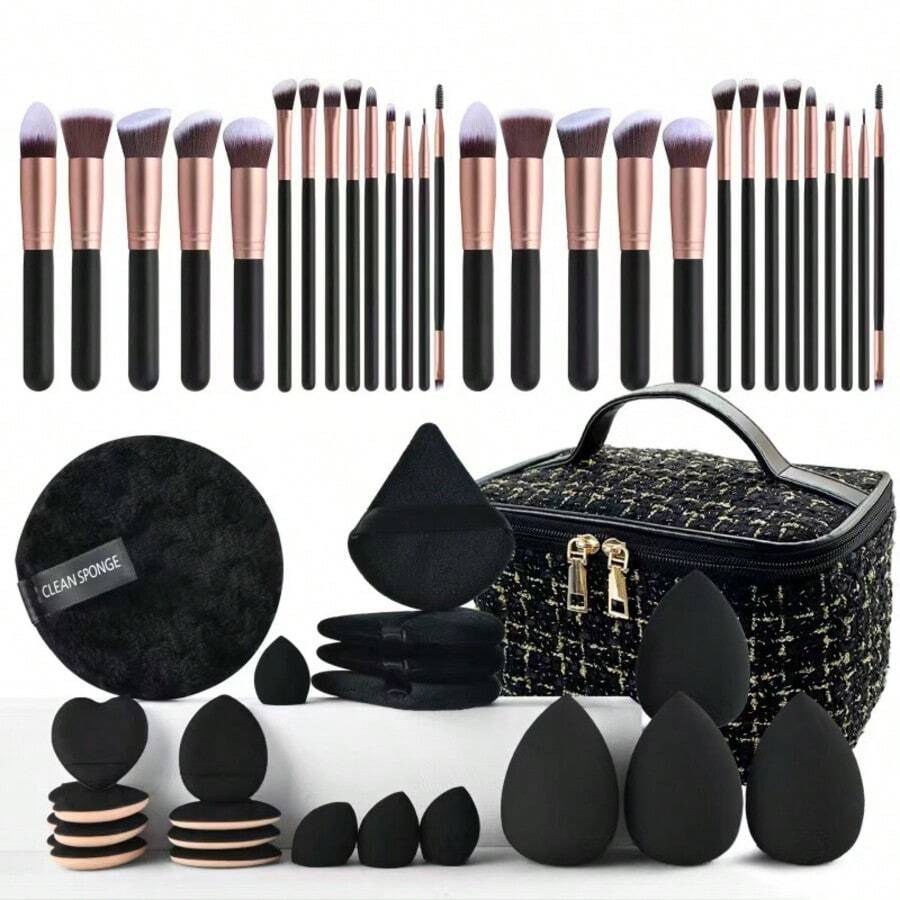 56pcs Premium Ultra-Soft Synthetic Makeup Brush Set, Multi-Functional Makeup Brushes Including Foundation Brush, Dusting Brush, Blush Brush, Concealer Brush (For Correcting Imperfections), Highlighter Brush, Eyebrow Brush, Eyeshadow Brush, Suitable For Full Face Daily Makeup Tools, Professional Makeup Set, Perfect Gift Box For Christmas - Multicolor - View 1
