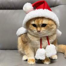 1PC Pet Supplies Christmas Cat Dog Cape New Year Pet Costume Photo Props - Red - View 1