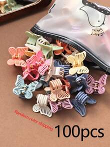 10/20/30/50/100pcs Morandi Color Small Butterfly Hair Clips, Women's Side Clips, Bangs Clips (Random Colors), Braiding Clips - Multicolor - View 6