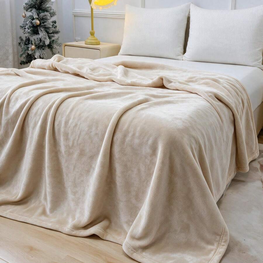 1pc Solid Color Shiny Microfibre Wellsoft Throw Blanket Soft Plush Warm Thick Cosy Suitable For Bedroom Living Room Sofa Couch Bed All Seasons Home Decor Gift - Creamy White - View 1