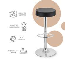 Baroni Home Sgabello Bar Girevole con Altezza Regolabile, Base Cromata con Poggiapiedi e Fondo Antigraffio, Sgabello Cucina, Ristorante, Penisola, Facile da Montare, 35x45x59-79 cm - nero - Visualizzare 5