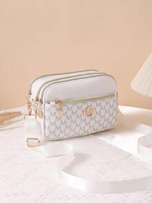 Women's Printed Multi-Layer Multi-Zipper Compartment Crossbody Bag, Phone, Wallet, Keys, Cosmetics Organized Storage, Adjustable Shoulder Strap, Crossbody Or Shoulder Carry - Multicolor - View 12