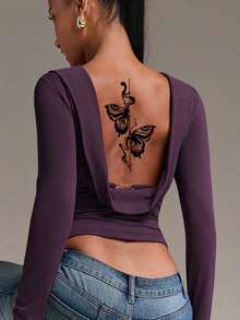 2pcs Y2K Style Tattoo Stickers, Black Butterfly Pattern, Floral Print, Disposable Fake Tattoos, Gothic Scroll Temporary Tattoo Stickers, Waterproof And Sweat-Proof, Washable, Non-Reflective, Simulates Tattoo Effect On Arms, Legs, Shoulders, Chest, Back, Suitable For Fashion-Forward People, Lasts 3 To 5 Days - Black - View 6
