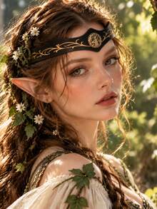 1pc Medieval Leather Vine Headband, Gold Pattern Elf Crown Headpiece, Fantasy Role Play Headwear, Renaissance Style LARP Cosplay Accessory, Women's Halloween Party Costume Prop, 3 Colors Available - TD - View 6