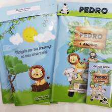 Kit 10 Livrinhos de Colorir 15X20 cm Safari Baby + Giz • Lembrancinha Personalizada revistinha - Multicolorido - Visão 3