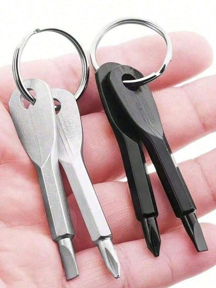 2Pcs Mini Flathead Screwdriver Keychain Set, Portable Pocket EDC Multi Tool, Outdoor Camping Hiking Repair Gadget, Car Key Ring Accessory, Bag Charm, Men Gift For Dad Father - Multicolor - View 1
