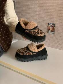 XIXITIAO Vintage Leopard Print Furry Moccasin Slippers For Women, Fashion Slip-On House Shoes For Outdoor Wear - Leopard - View 10