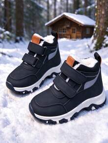 1 Pair Snow Boots, Wool Lined, Thick Fleece, Warm Winter Boots For Boys And Girls - Black - View 1