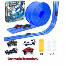 4m Flexible Track Set With 4 Cars, Portable Ramp Track Toy, Suitable For Boys And Girls, Christmas Birthday Gift, No Battery Required, Portable Game Set, Compact Design, Interactive Gameplay, Durable Track, Racing Game, Manual Toy, Holiday Gift - Multicolor - View 1