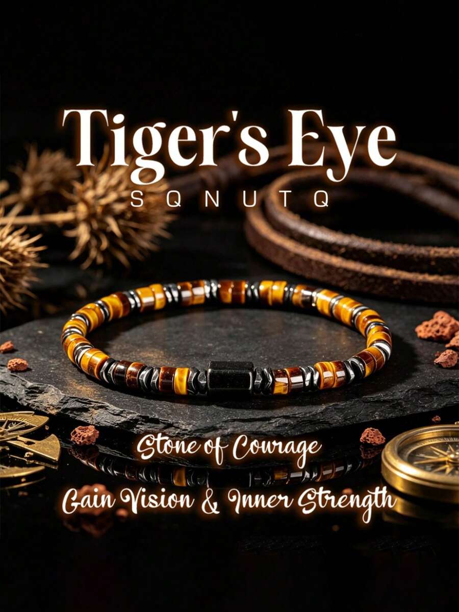 Tiger Eye Beaded Bracelet, Stone Of Courage, Foresight And Strength, Natural Cat Eye Elastic Men's Jewelry Adventure Gift - Multicolor - View 1