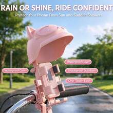 1pc, Popular Holiday Motorcycle And Bicycle Handlebar Mobile Phone Holder With Cute Cat Ears Sunshade And Rainproof Board, Shockproof And Waterproof Mobile Phone Holder For Scooter, Anti-UV Mobile Phone Holder For Outdoor Riding, Hands-Free Mobile Phone Holder - Multicolor - View 3