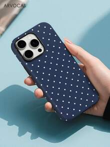 Navy Blue With White Polka Dot Pattern 2-In-1 PC Hard Shell & TPU Soft Inner Case, Matte Finish, Non-Magnetic, Gift, Cover Phone, Matching Phone Cases, Case Compatible With 11 12 13 14 15 16 16e 17 18 Pro ProMax Air - Matte Non-magnetic - View 4