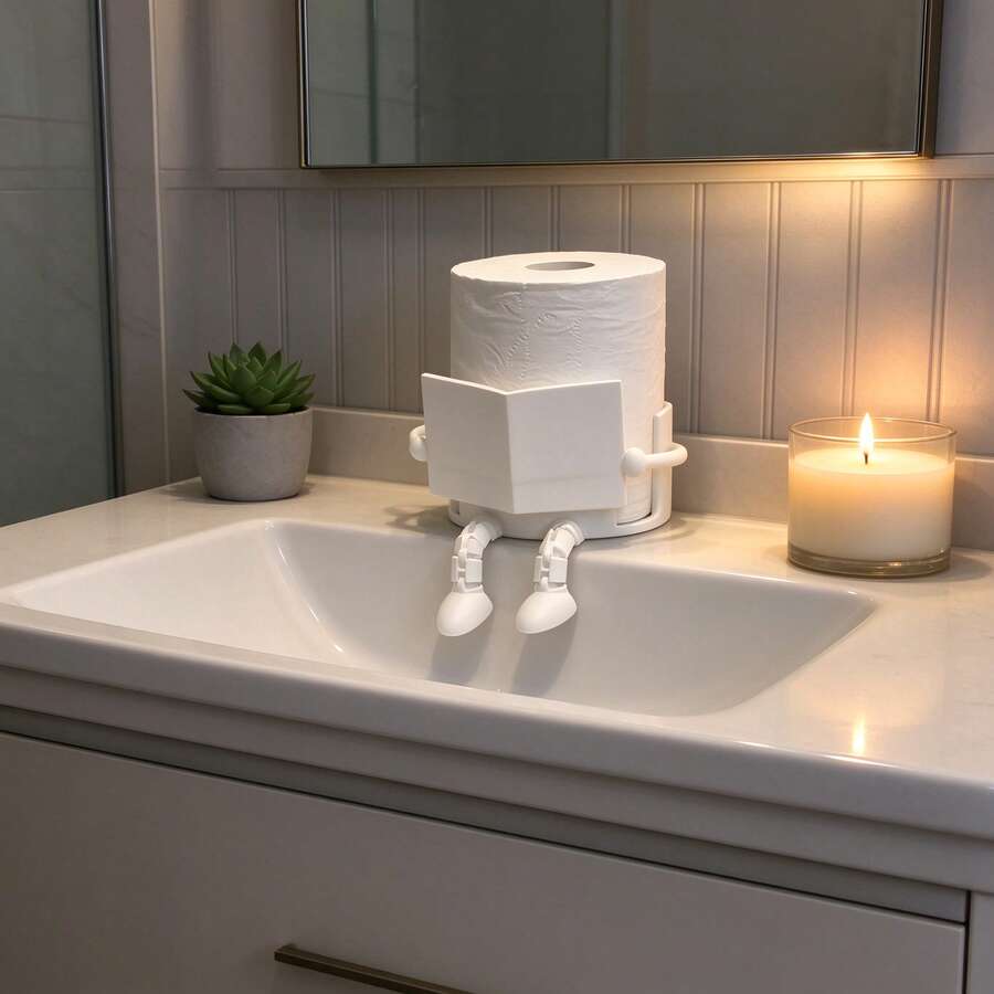 1pc Creative Reading Figure Toilet Paper Holder, Cute Doll Shaped Toilet Paper Storage Rack, Fun Decorative Tissue Holder, Suitable For Bathroom, Toilet And Home Decor, Minimalist Floor Standing Tissue Dispenser, Home Bathroom Decoration - Multi-color - View 1