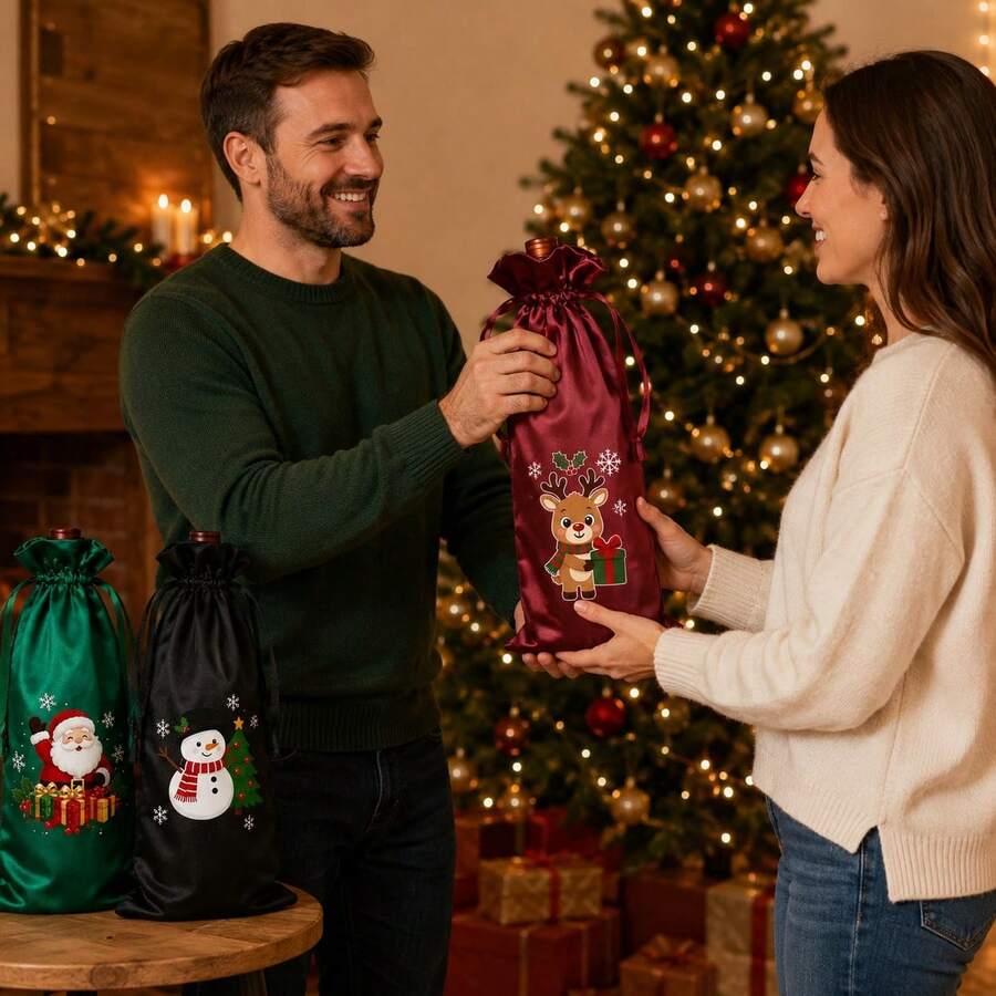 1pc Christmas Gift Bag - 3 Styles Randomly Selected (Red & Green Color ...
