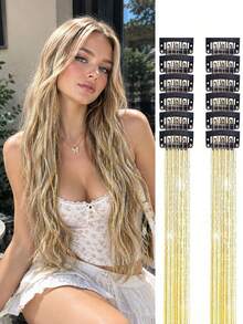 12-Piece Set Of Sparkling Clip-On Hair Extensions, 16-Inch Colorful And Stylish Hair Accessories, Perfect For Women's Holidays, Parties, And Chic Look - Multicolor - View 7
