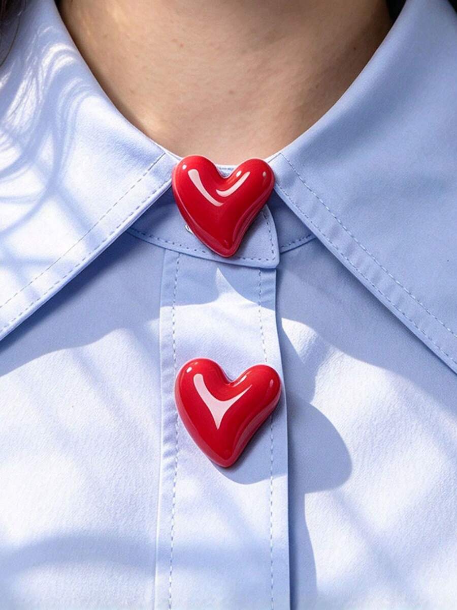 1pc/2pcs Elegant Heart-Shaped Geometric Pattern Button Set, Shirt Button Set, Clip-On Button Set, Fashionable Crystal Cufflink Set, Suitable For Tuxedo And Wedding Dress Decoration - Red - View 1