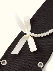 Popjeli 1pc Women's Fashion Bow Decor Chain Link Faux Pearl Punk Elegant Neck Tie, Suitable For Party, Gift, School - A - View 9