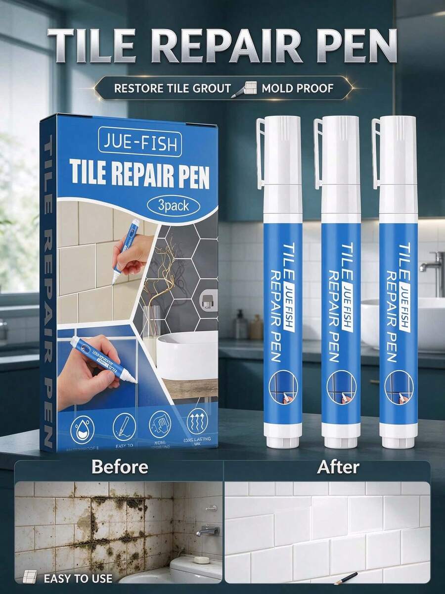 Ceramic Tile Grout Repair Pen, Waterproof And Anti-Mold Tile Marker Pen For Bathroom, Floor And Home Tile Renovation, Restore And Beautify Tile Grout