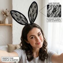Women's Black Lace Rabbit Ear Headband, Adjustable Metal Wire Floral Rabbit Ear Hair Accessory, Suitable For Cosplay, Halloween, Christmas Costume And Masquerade Party - Black - View 1