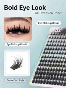 182 Pcs Gradient Length Lash Clusters, Thick Fluffy Segmented False Eyelashes, Clear Layered Effect, Cat Eye Style, DIY Individual Lash Extensions, Ideal For Daily, Holiday & Vacation Makeup, Fashion False Lashes For Women - D - View 2
