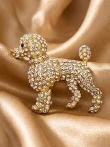 1pc Glamorous Gold Rhinestone Poodle Dog Brooch Pin Vintage Iridescent AB Crystal Animal Lapel Pin Cute Pet Lover Fashion Jewelry Gift Accessories - Multicolor - View 5