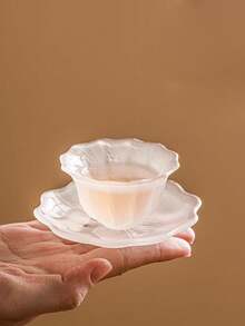1 Set Exquisite High-Value Practical Textured Frosted Crystal Petal Glass Tea Cup & Saucer Tea Set For Tea Ceremony Home Decor - Multicolor - View 1