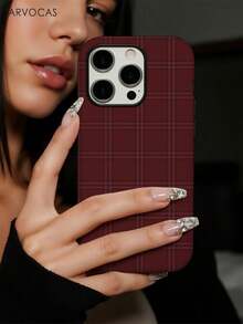 Wine Red Scottish Tartan Plaid Pattern 2-In-1 PC Hard Shell & TPU Soft Inner Case, Matte Finish, Non-Magnetic, Gift, Cover Phone, Matching Phone Cases, Case Compatible With 11 12 13 14 15 16 16e 17 18 Pro ProMax Air - Matte Non-magnetic - View 5