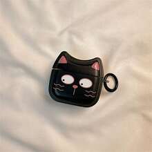 Casing Pelindung Earphone Bluetooth Kepala Kucing Kreatif Kompatibel dengan 1/2/3/4/New 5th Gen Pro 1/2/3/4 Semua Model dengan Liontin - Hitam - View 1