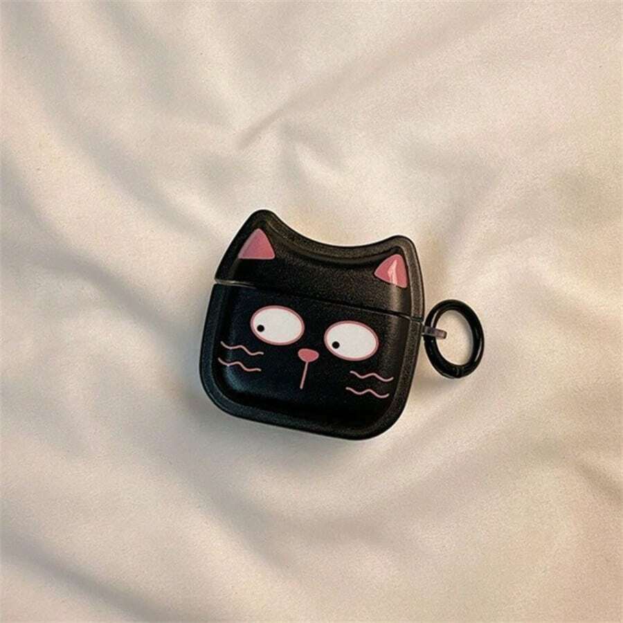 Casing Pelindung Earphone Bluetooth Kepala Kucing Kreatif Kompatibel dengan 1/2/3/4/New 5th Gen Pro 1/2/3/4 Semua Model dengan Liontin - Hitam - View 1