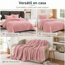 Juego de Edredón Sherpa Reversible con Textura Acanalada 3D y Fundas de Almohada, Suave, Cálido y Mullido, Ropa de Cama de Invierno para Dormitorio - Rosa - Ver 7