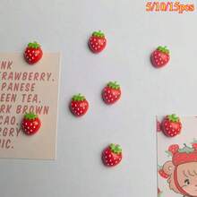5/10/15pcs Realistic Strawberry Resin Fridge Magnets, Cute Fruit Shaped Magnetic Memo Clips, Kitchen Whiteboard Storage Cabinet Home Decor Small Magnets - Red - View 1
