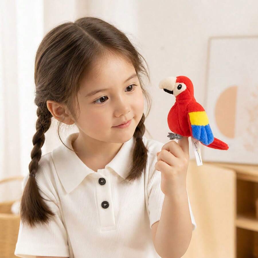 1pc Colorful Parrot Finger Plush Doll, Bird Stuffed Finger Puppet, Educational Interactive Doll, Kindergarten Teaching Prop, Holiday Gift, Family Storytelling Game Doll - Multicolor - View 1