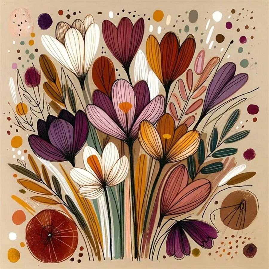 1PC DIY 5D Diamond Painting Kit Floral Pattern - Round Full Drill Art Mosaic Craft, Home Wall Decor, Unframed - No Frame - View 1