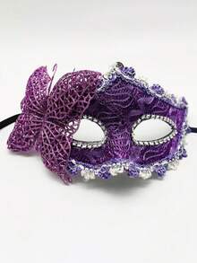 1pc Women's Masquerade Mask With Handle, Half Face Mask, Suitable For Parties, Halloween, Celebrations, Performances, Various Festivals And Events, Colorful Floral Party Mask, Fashionable And Mysterious, Perfect Gift For Valentine's Day And Christmas - Multicolor - View 31