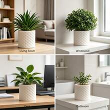 1pc 3D Printed White Multi-Faceted Cylindrical Planter, Minimalist Geometric Texture Indoor Greenery Succulent Bonsai Pot, Desktop Windowsill Home Decor Plant Container - White Flower Pot - View 5