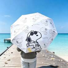 SNOOPY 1件全自動史努比印花遮陽傘，防紫外線，黑色塗層，便攜折疊傘，適用日曬與雨天 - 白色 - 查看 5