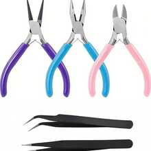3/5pcs Colorful Jewelry Pliers Set, Professional Jewelry Making Tools, Includes Round Nose Pliers/Pointed Nose Pliers/Diagonal Cutter, Smooth Toothless Pliers Head, Paired With Open Ring Accessories And Tweezers, Suitable For Handmade DIY Jewelry Making - Multi-color - View 8