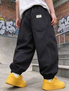 Boys' Kids' Summer Loose Fit Wide Leg Cotton Cuffed Pants, Very Thin, Suitable For Daily, School, Casual, Outdoor Wear - Black - View 5