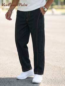 Vancamel Pulse Men's Loose Straight Leg Outdoor Sports Pants, Versatile Minimalist Solid Color Commuter Trousers - Black - View 4