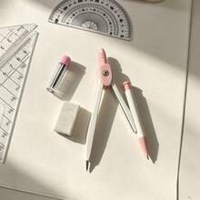 8pcs Geometry Math Drawing Tool Kit, Compass Ruler Protractor Triangle Ruler Eraser Pencil, Portable Stationery With Storage Box, Christmas Holiday Gift - A - View 4