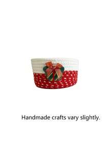 Christmas Handmade Woven Rope Storage Basket, Holiday Bow Decor Desktop Organizer, Home Decor Gift Basket - Multicolor - View 11