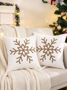 1pc/2pcs Christmas Pillow Case Christmas Tree Jute Rope Embroidery Sofa Living Room Bedroom Home Decor Party Holiday Gift - White - View 12