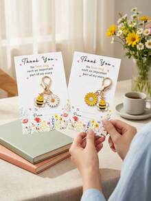 10pcs "Thank You For Being Such An Important Part Of My Life" Encouragement Cards, With Bee And Daisy Keychain, Inspirational Gift Suitable For Family, Teachers And Team Members - Multiple Styles - View 4