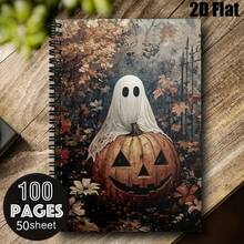 1pc [2D] Flat Spiral Notebooks Halloween Ghost Pumpkin Scenery Cover A5 Spiral Bound Notebook Back-To-School Season Gift Student Homework Memo Diary Stationery Suitable For Back-To-School Season, Student Notebooks, Student Essentials - One Book (50 Pages, 100 Pages) - View 9