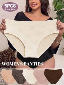 MIOTAN 5pcs Women's Plus Size Mid Waist Printed Briefs, Soft Stretch Everyday Panties Pack(1XL-5XL) - Multicolor - View 2