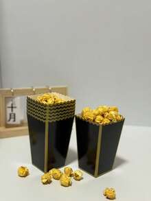 48/24/12pcsPopcorn Paper Boxes, Size 2 X 4.5 X 3 Inches Mini Popcorn Boxes Suitable For Movie Night, Christmas/Halloween Decor - Black Gold - View 3