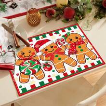 1/4/6pcs Set Gingerbread Candy Cane Christmas Placemats, Seasonal Table Mats For Party Kitchen Dining Decor - Multicolor - View 5
